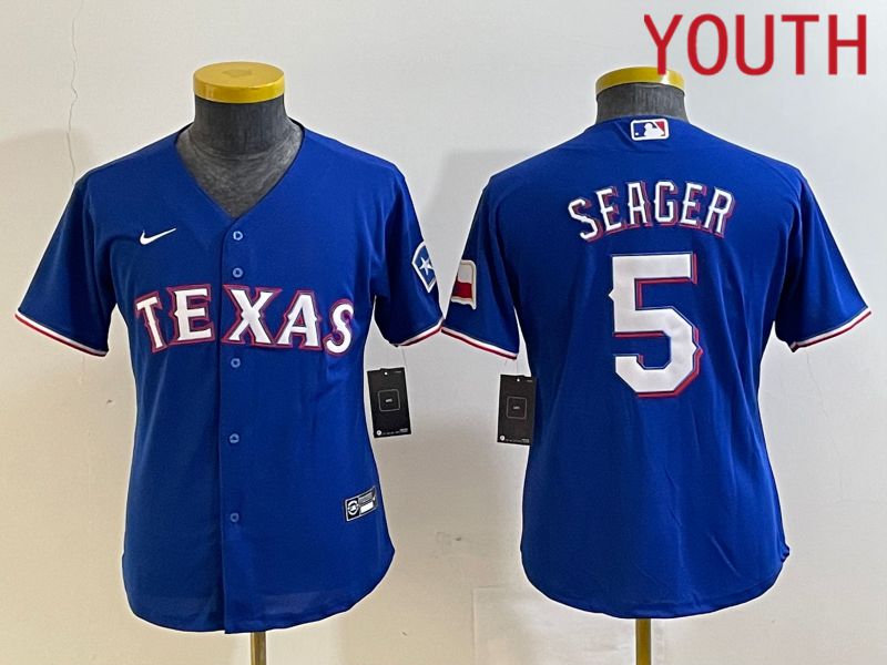 Youth Texas Rangers 5 Seager Blue Game Nike 2023 MLB Jersey style 1
